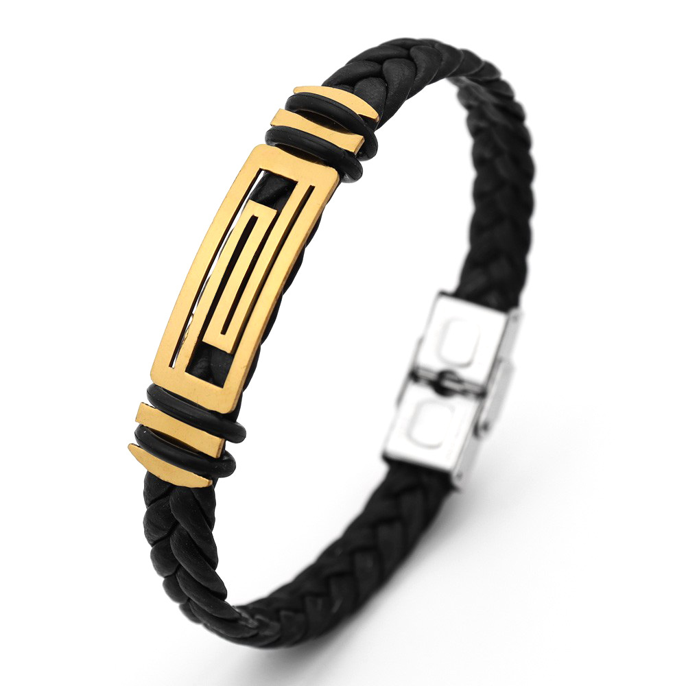 Solid Color Pattern Retro Punk Solid Color Pu Leather Men's Bracelets Men Cord & Leather Bracelets