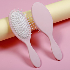 淺黃色橢圓形可小批量印刷logo和圖案廣告梳 女孩磨砂手感氣墊梳