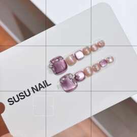 【脚甲-紫猫眼】纯手工穿戴甲紫色脚甲贴片美甲成品高级感亮面