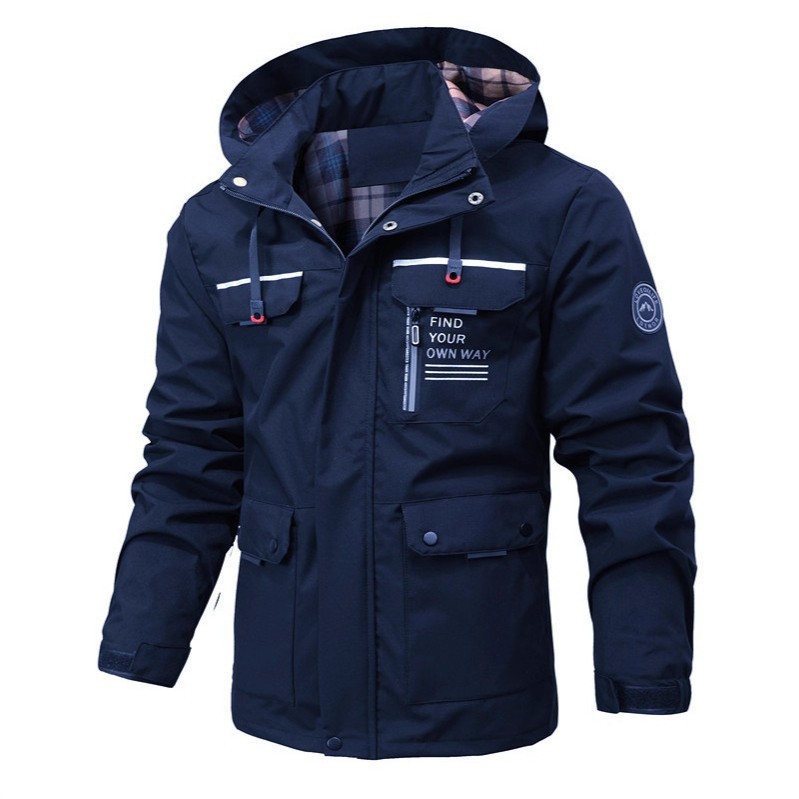 Giacca a vento leggera con cappuccio da uomo – Giacca da esterno impermeabile per escursionismo e viaggi (blu navy, nero, verde oliva, rosso, grigio, bianco, arancione)_voghion.com