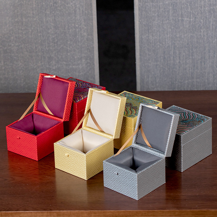 紫砂壶盒子茶杯建盏包装盒陶瓷中国风海浪花锦缎布礼品盒锦盒直销