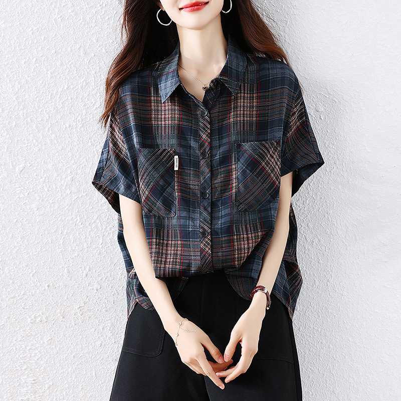 Shirt Women's 2025 Summer New Style Women's Top Grade Summer Plaid Cool Short-sleeved Shirt