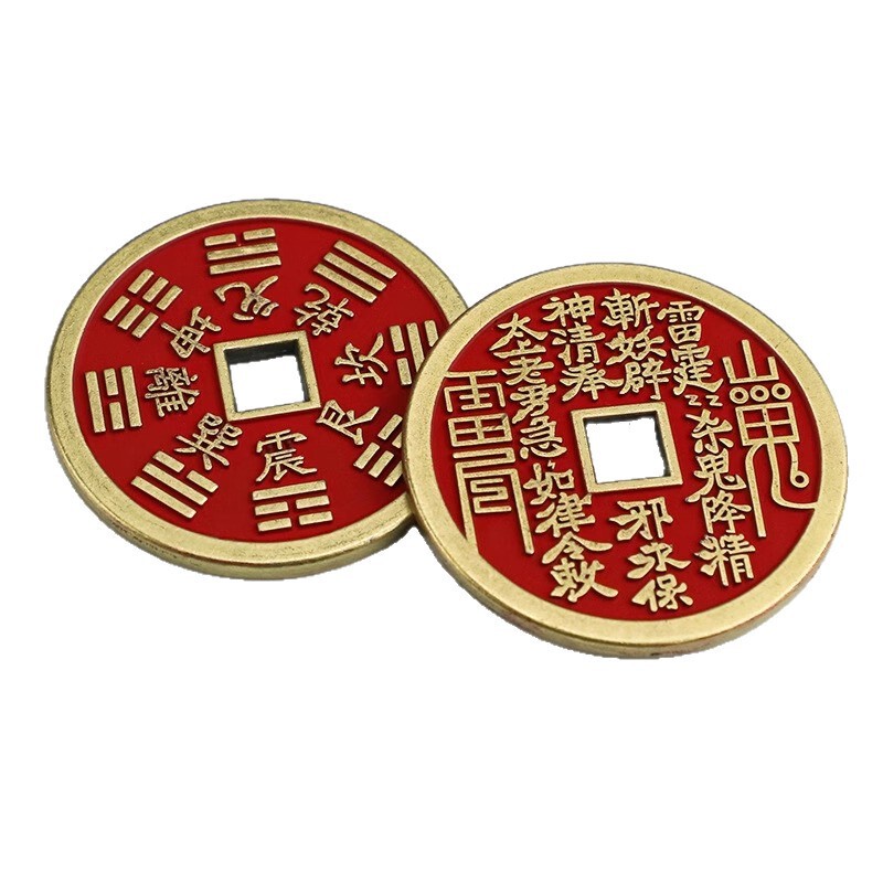 小さな厚みのある辰砂山ゴースト花八卦ペンダント道教工芸品模造銅貨道教民俗風ペンダント|undefined
