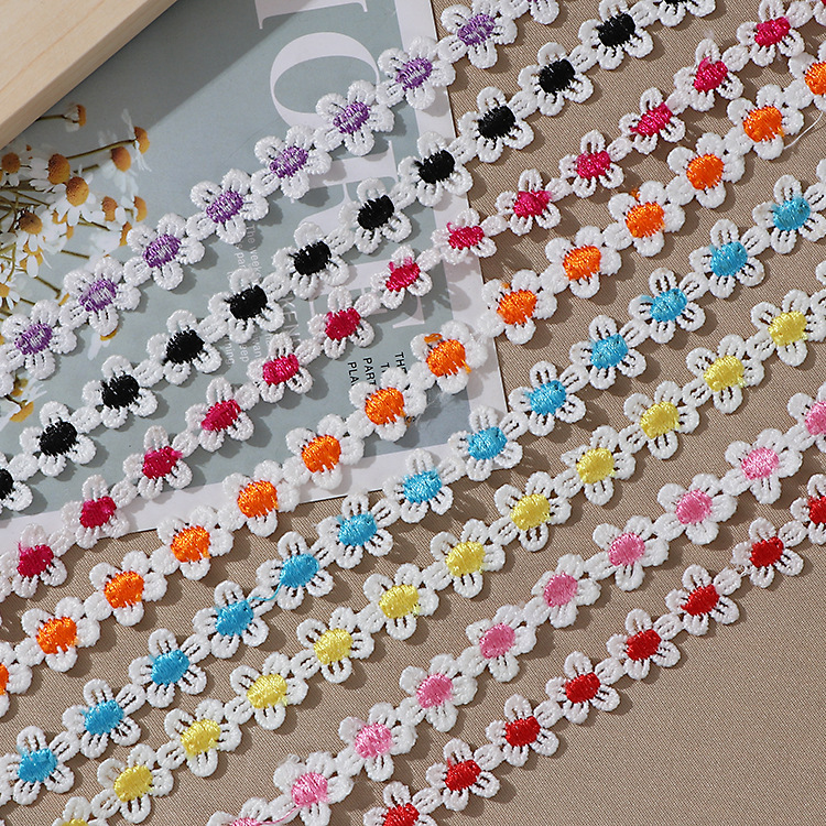 5瓣1.5CM宽水溶刺绣花边小雏菊太阳花 DIY辅料瓶子服装发饰布贴装