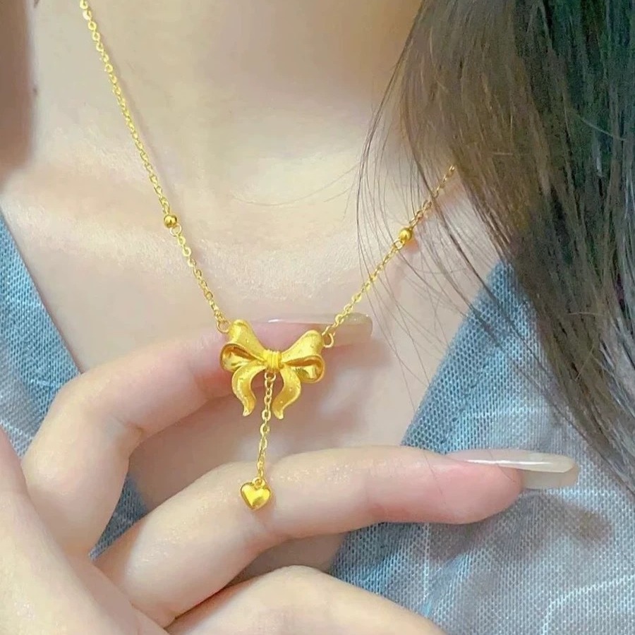 Vietnam sabbia oro fuggito principessa clavicola collana fiocco cuore nappa ciondolo clavicola catena per lungo tempo non sbiadisce dritto_voghion.com