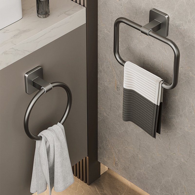 Towel Ring Punch-free Round Square Space Aluminum Bathroom Toilet Toilet Hanging Rod Circle Toilet Towel Rack