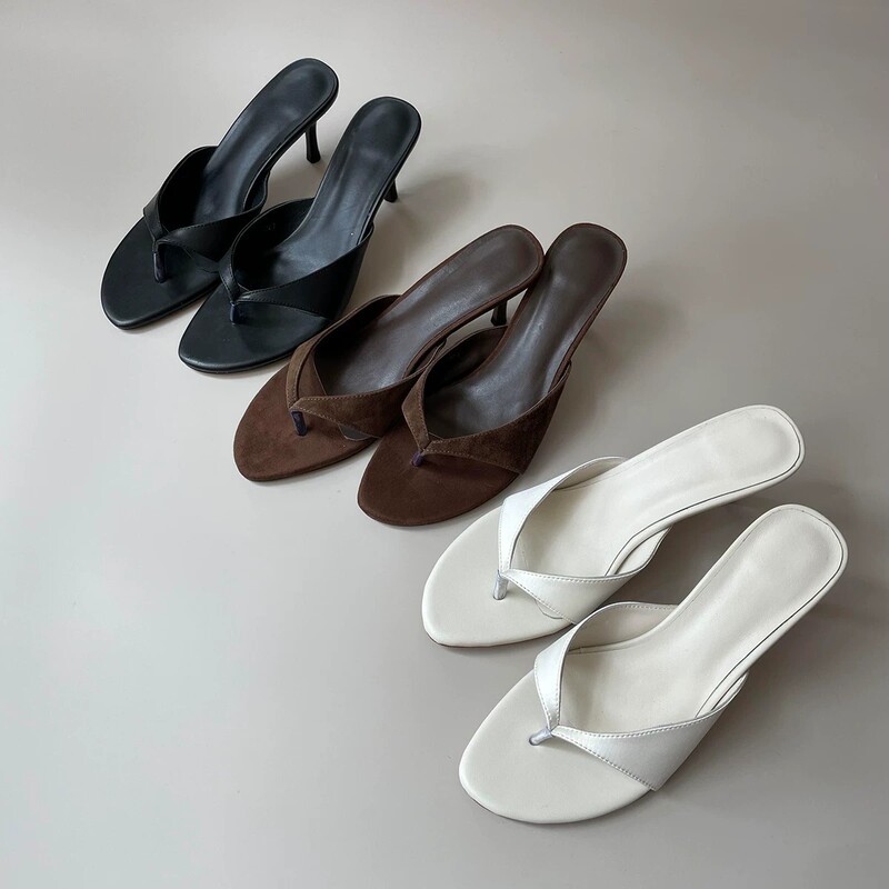 Sheepskin Version~ Minimalist Style High-Heeled Shoes for Women, Round-Toe Open-Toe Summer Sandals, Thin-Heeled Genuine Leather Thong Flip-Flops Sheepskin Version~ Minimalist Style High-Heeled Shoes for Women, Round-Toe Open-Toe Summer Sandals, Thin-Heeled Genuine Leather Thong Flip-Flops