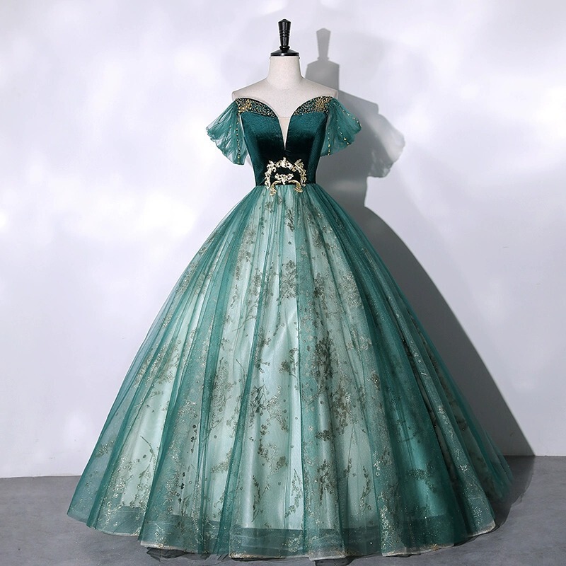 Vocal Art Exam Piano Performance Bel Canto Solo Performance Clothing Dark Green Velvet Fashion Evening Dress Female Host