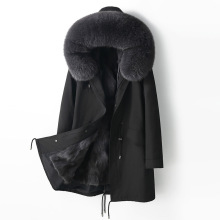 海宁2025年冬季可脱卸派克服男狐狸毛内胆皮草外套连帽中长款大衣