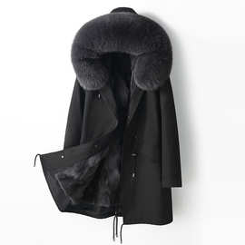 海宁2025年冬季可脱卸派克服男狐狸毛内胆皮草外套连帽中长款大衣