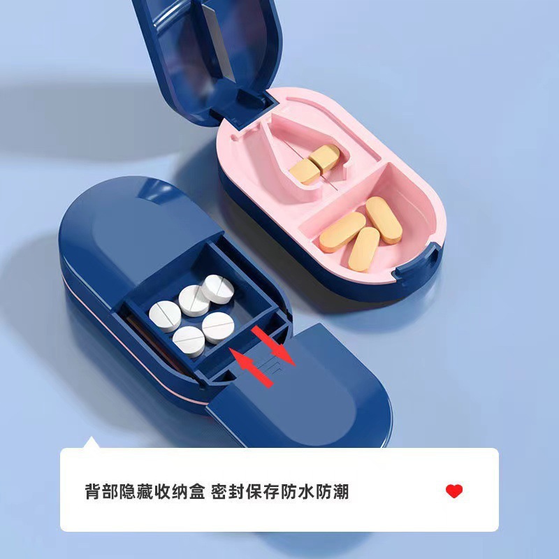 Medicine Cutter and Organizer Box with Lid for Cutting and Storing Pills, Portable Pill Splitter