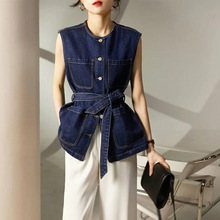 牛仔马夹女装春秋新款气质百搭无袖大口袋休闲小坎肩背心外套上衣