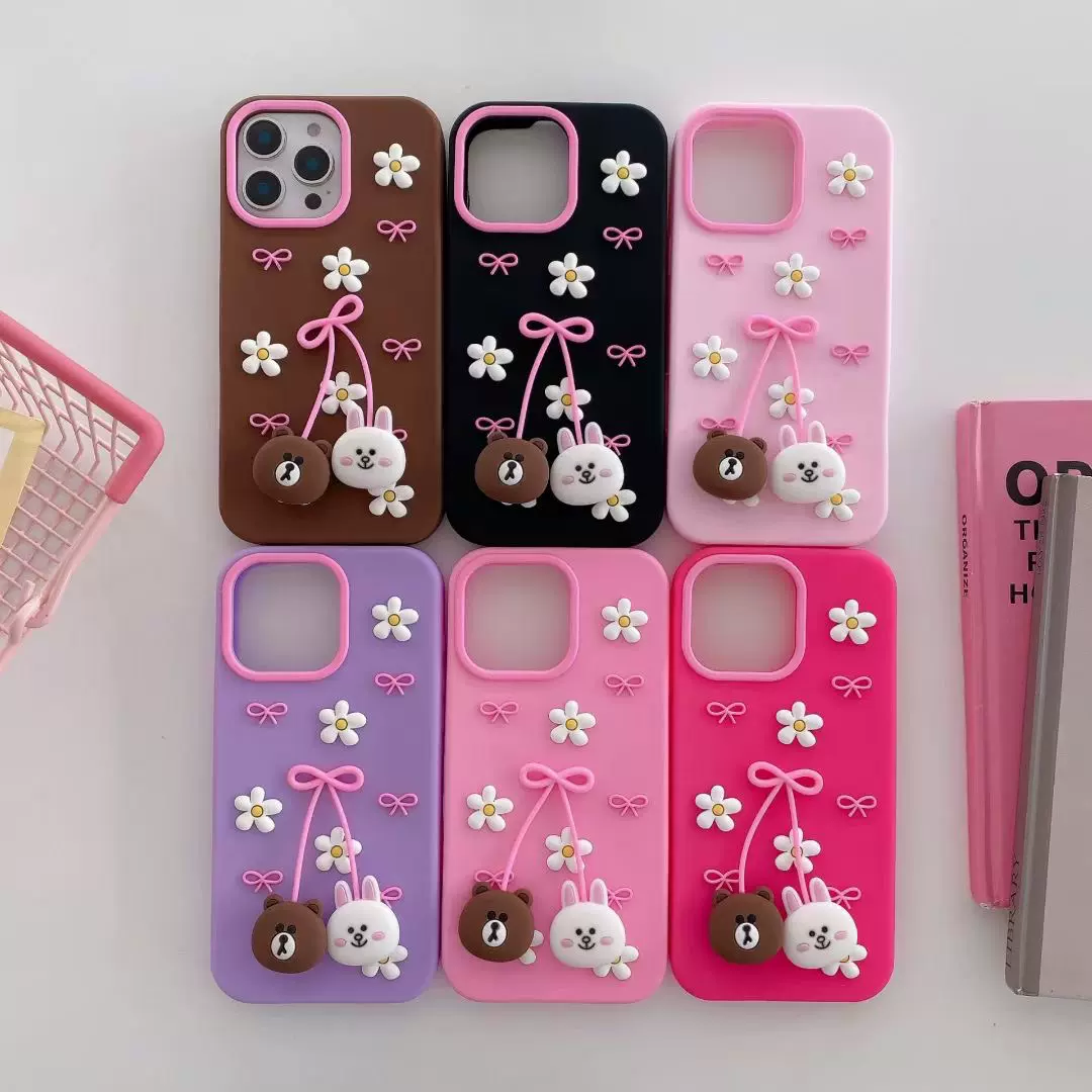 适用iphone17promax大视窗手机壳15苹果16plus保护套可爱小熊爱心