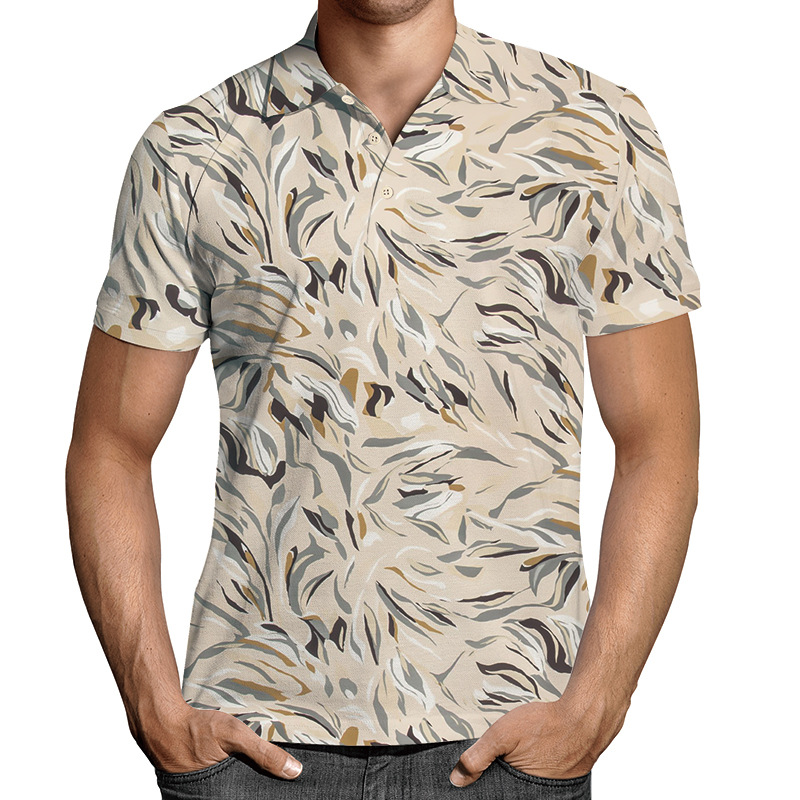 Men's Clothing casual popular printed polo shirt lapel short-sleeved zipper T-shirt _vogarts.com