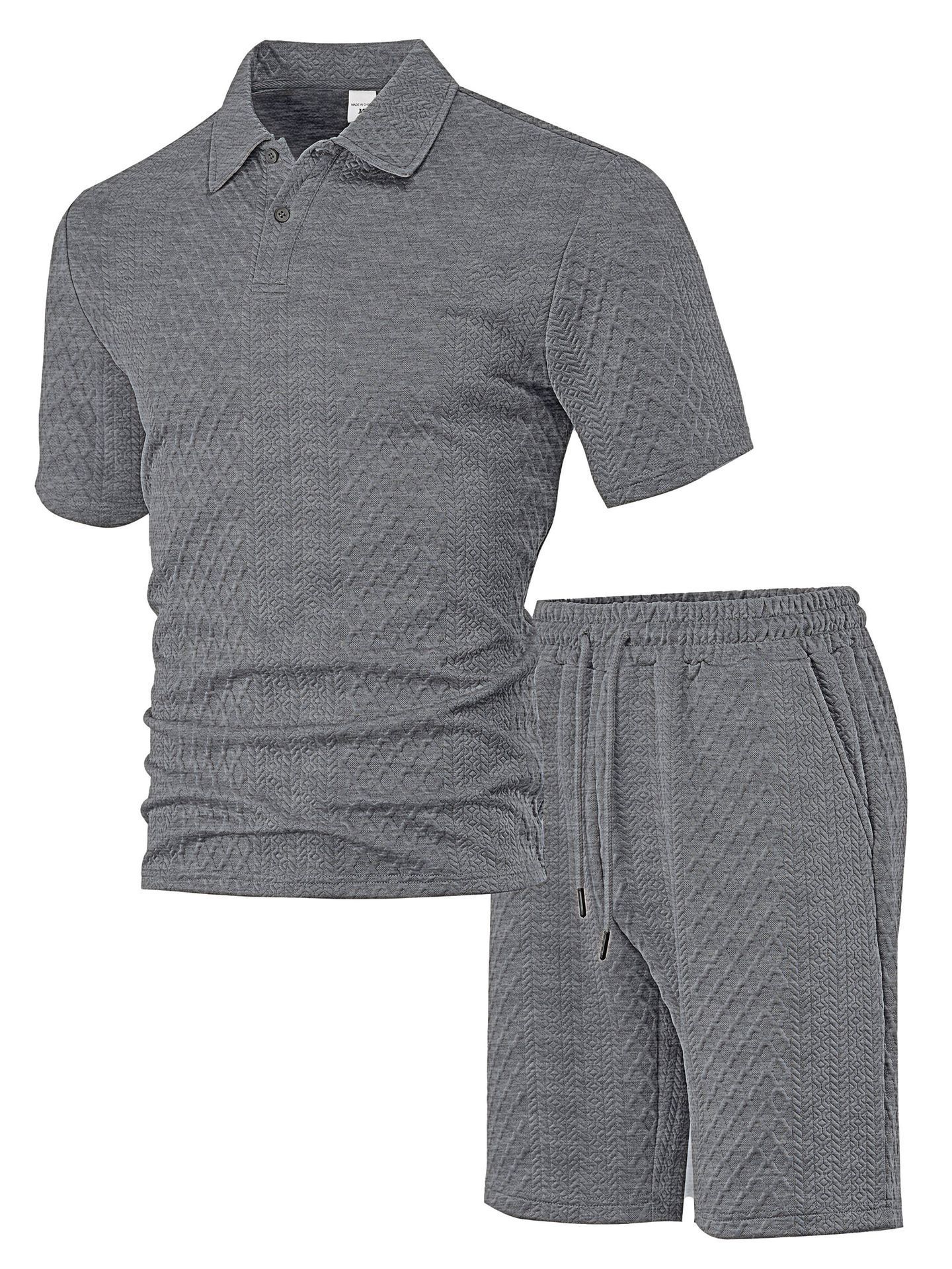 Herren Freizeit Sport Jacquard Polohemd Und Shorts Set Sommer_voghion.com