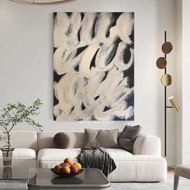 样板间纯手绘油画随心黑白侘寂风客厅肌理装饰画玄关抽象简约挂画