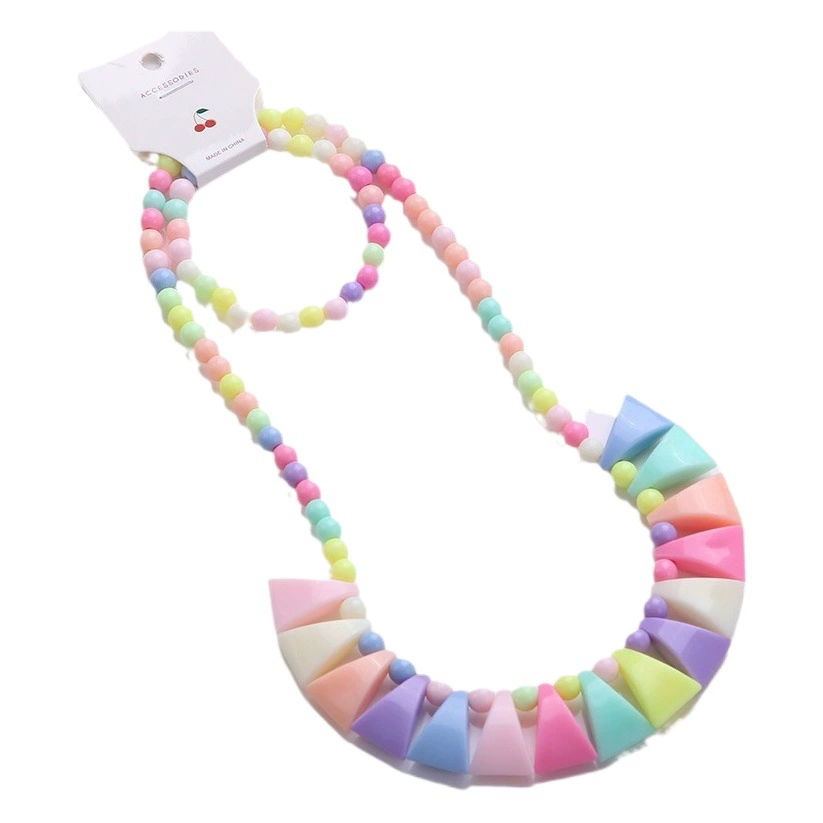 Корейская версия ожерелья карамельного цвета, детские украшения в наличии, ожерелье из бусин, браслет, комплект из двух частей, ювелирные изделия Иу оптом