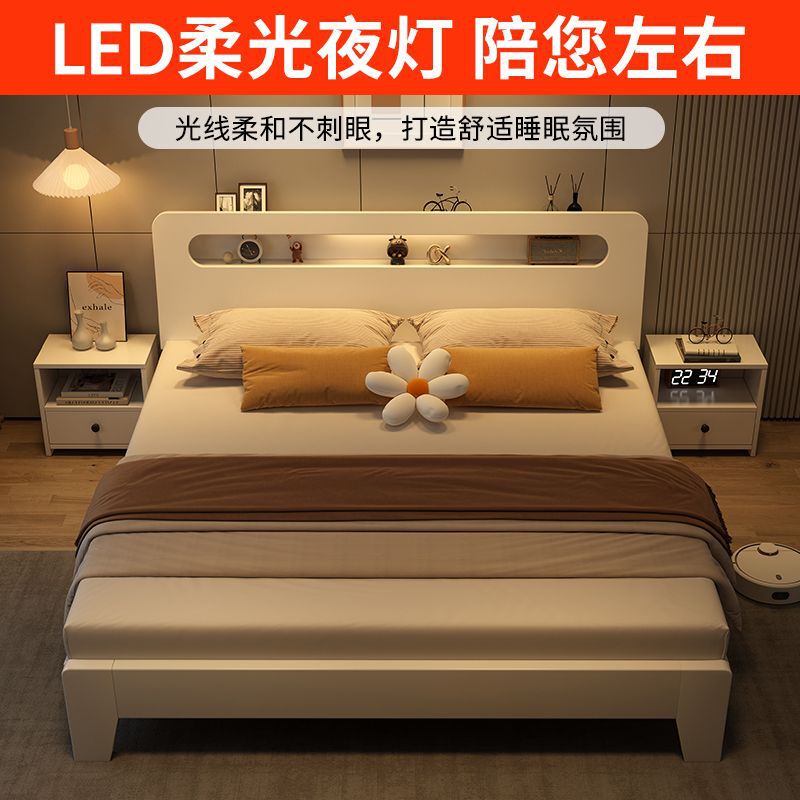 New Solid Wood Bed Cream Style Bed 1.5m Home Master Bedroom Large Bed 1.8m Single Double Bed Rental Room Special Price