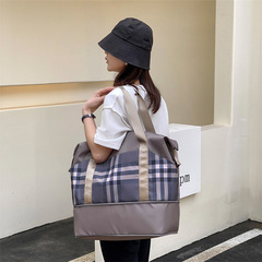 2024 New Model Expandable Travel Bag Large Capacity Fashion Gingham Shoulder Handheld Luggage Bag with Yoga Fitness Bag for Women