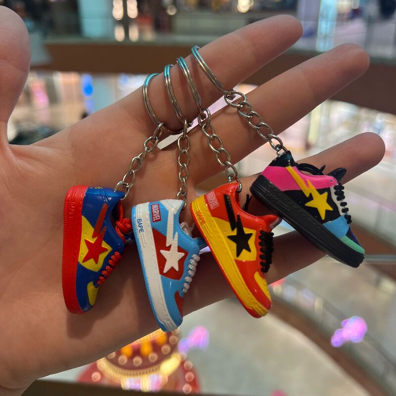 European and American Star Bape Shoe Mold Keychain AJ Joint Marvel Animation Fashion Brand Stereo 3D Hollow Ornaments Pendant
