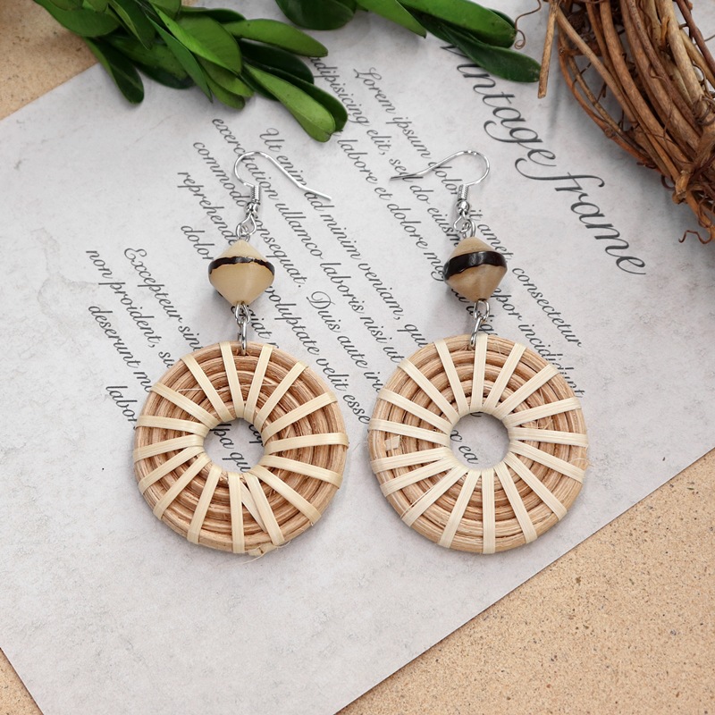 1 Pair Fashion Geometric Alloy Natural Rattan Wood Handmade Women's Drop Earrings display picture 25