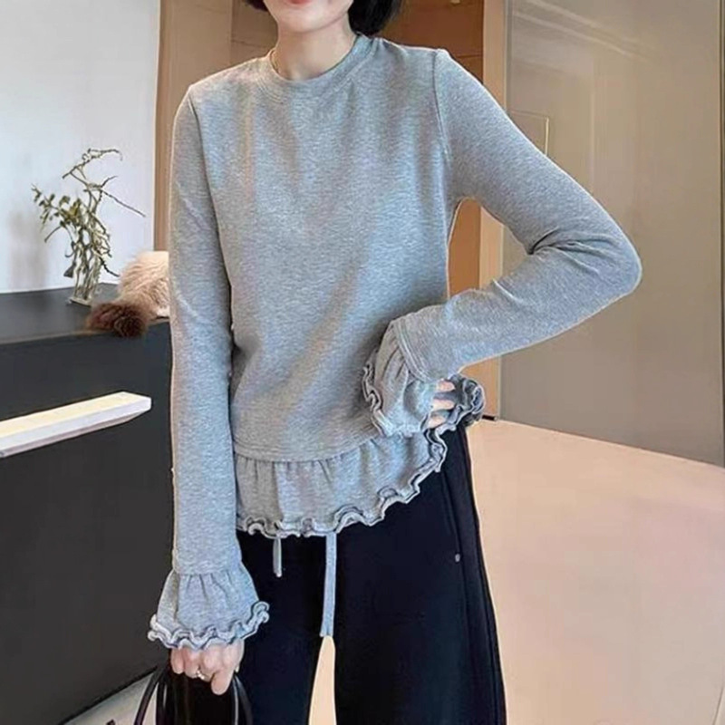 Plus-Size Ruffled Multi-Layer Long-Sleeve T-Shirt Spring New Style for Chubby Women, Super Stylish and Unique Inner Top