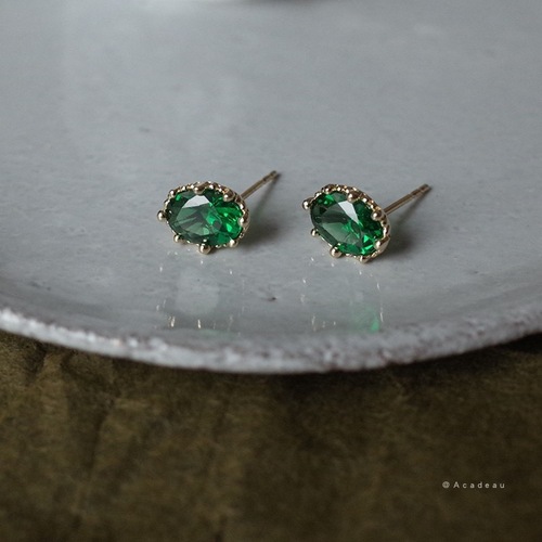 S925 sterling silver plated 14K gold emerald zircon stud earrings oval shape light luxury retro temperament earrings for women