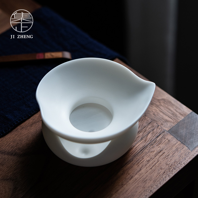 Unglazed Mutton-fat Jade Tea Filter Set Dehua Kung Fu Tea Set White Porcelain Tea Strainer Mesh Cloth Filter Tea Dregs Separation Tea Strainer