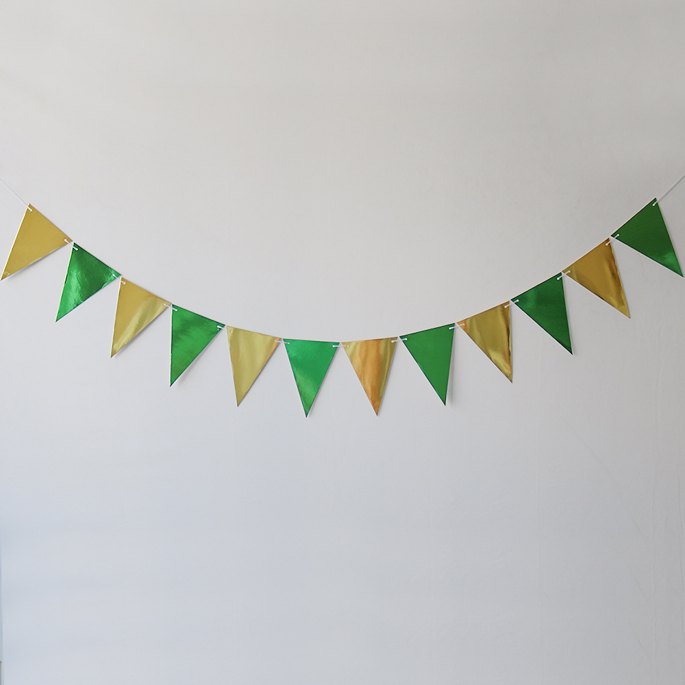Bandera Triangular con Patrón de Ondas en Papel Dorado, Decoración de Cumpleaños, Pancarta Festiva, Decoración de Fondo para Fiestas, Accesorio de Fondo, Bandera Triangular
