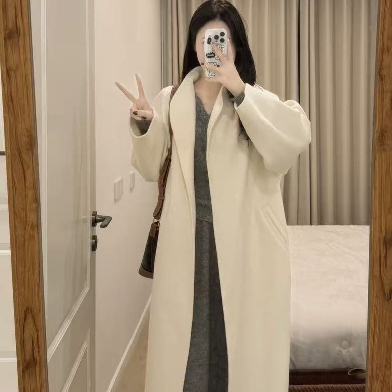 2025秋冬新款白色羊毛双面呢大衣女中长款宽松气质高级感外套