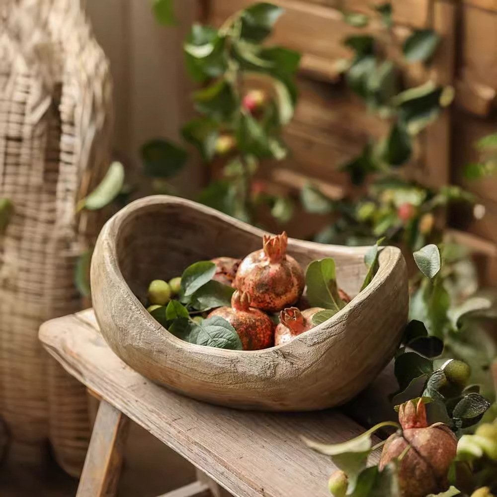 Wooden boat -type fruit plate Silent Wind Display solid wood retro…