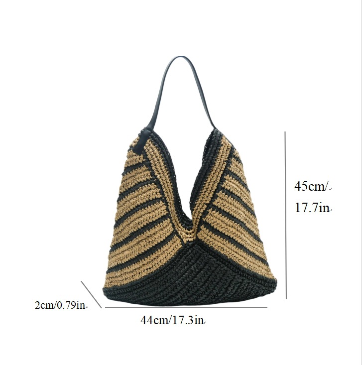 Bolsa de paja a rayas, bolsa de tejido a mano de alta calidad, bolsa de gran capacidad, bolsa de vacaciones, bolsa de playa, bolsa de viaje para mujeres