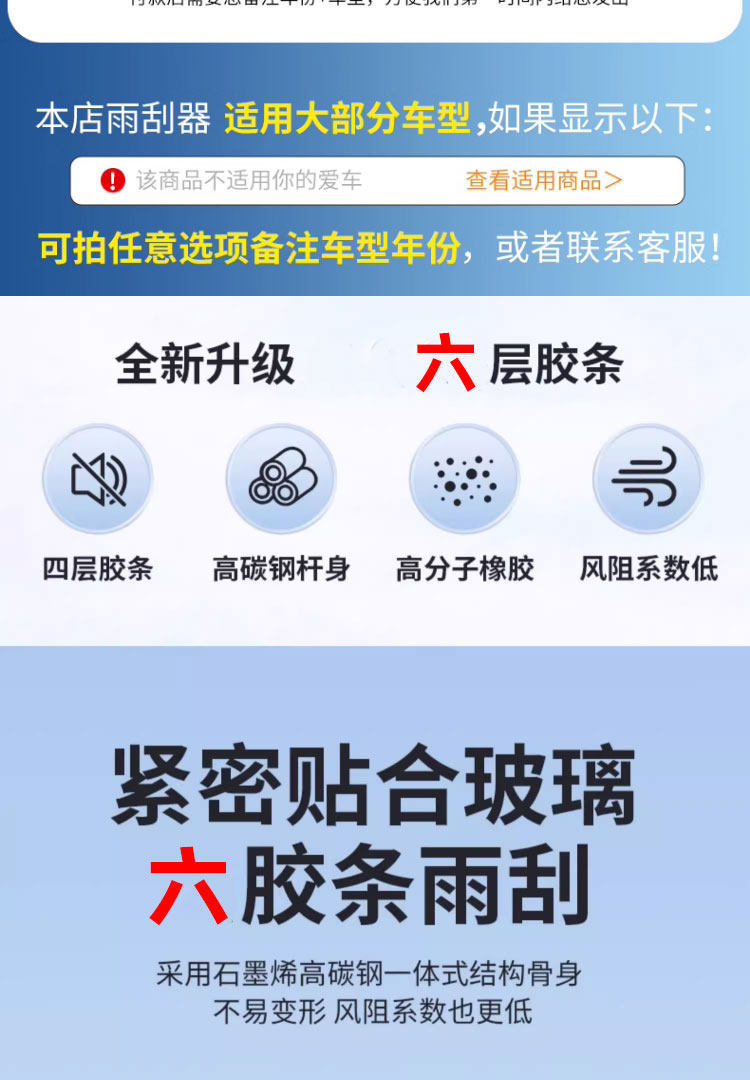 Six-layer rubber strip wipers suitable for Zero Run C10/S01/t03/C01/Frameless Silent HD 6-Rubber-Strip Wipers