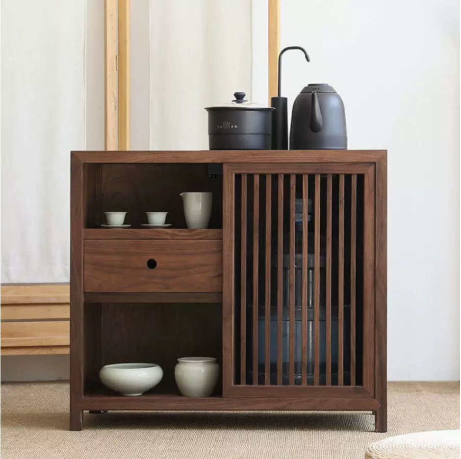 新中式家用办公室实木茶水柜茶桌边柜沙发边几储物柜现代简约客厅