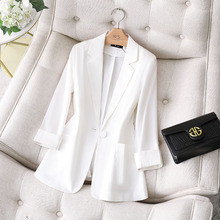 白色小西装外套女韩版气质小香风2021春季新款亚麻七分袖上衣西服