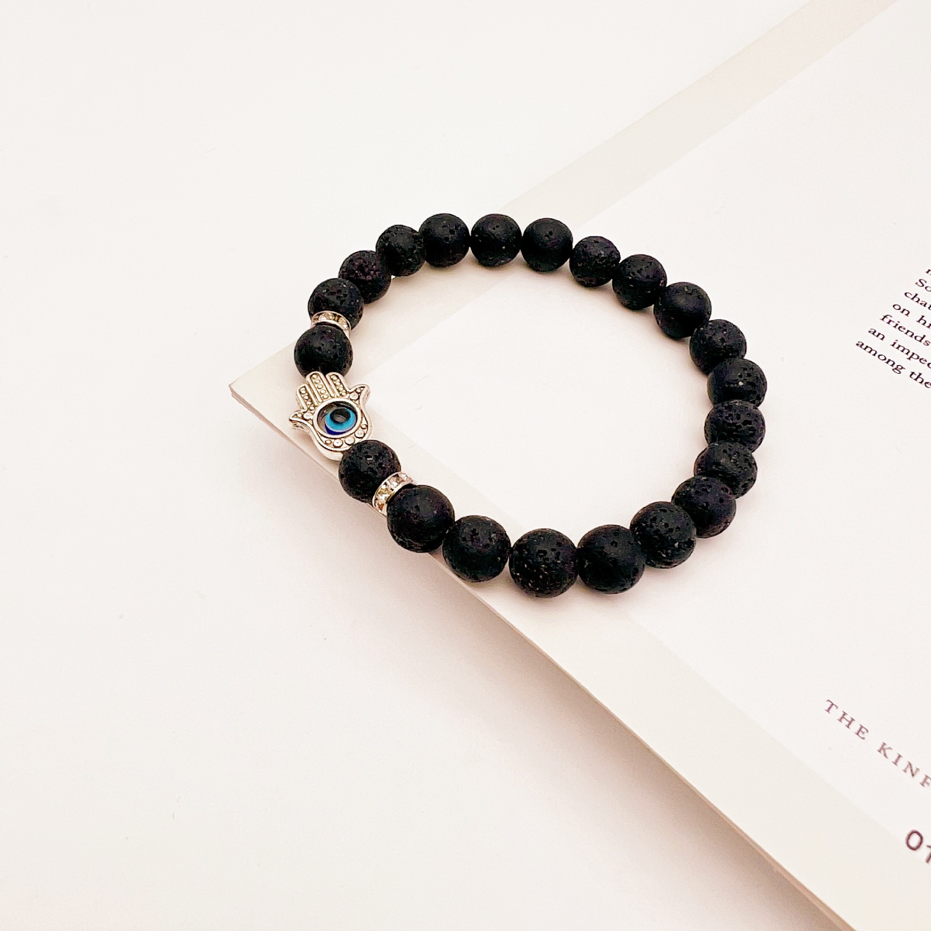 natural stone, turquoise, Volcanic rock Material Devil'S Eye, Palm Pattern Retro Devil's Eye Palm Natural Stone Turquoise Volcanic Rock Bracelets