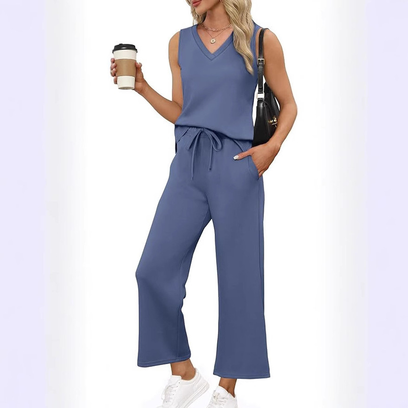 Amazon 2025 Women's Summer Travel suit V-neck Vest Casual Pants Supporting suit Amazon 2025 Women's Summer Travel suit V-neck Vest Casual Pants Supporting suit
