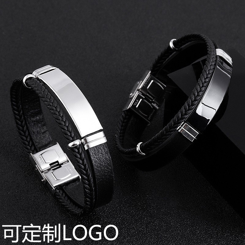 Europe and the United States cross-border Men's retro titanium steel leather bracelet manufacturers wholesale lettering couple stainless steel braid bracelet Europe and the United States cross-border Men's retro titanium steel leather bracelet manufacturers wholesale lettering couple stainless steel braid bracelet