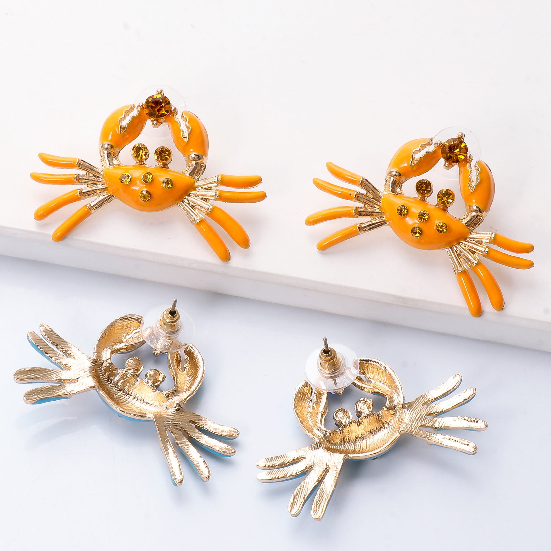 Retro Oil Dripping Crab Diamond Alloy Earrings Wholesale display picture 10