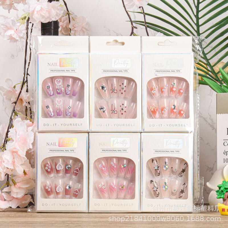 Fake Nails, Wearable Nail Patches, Cat Eye Print, Bear Bow, Long and Short Styles, Jelly Glue Manicure, Light Luxury Style