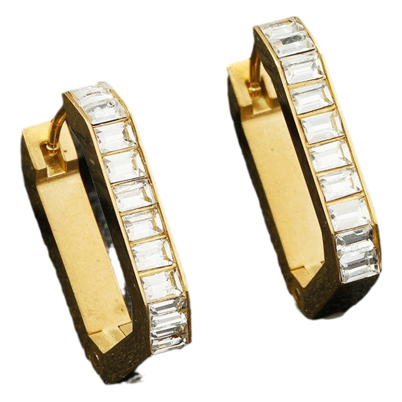 Transfronterizo estilo europeo y americano geométrico rectangular de diamantes incrustados ZIRCON hebilla de oreja de moda para mujer pendientes de acero inoxidable joyería