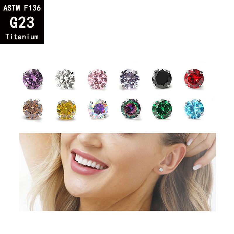 F136 Titanium Ear Studs with Four-Prong Pointed Base and 5A Zircon Replacement Head, G23 Titanium Lip Studs, Tongue Studs, Ear Bone Studs, Nose Studs detail image 9