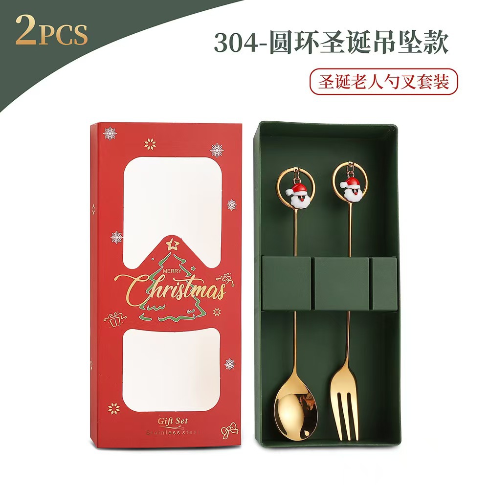 Cuchilleras de acero inoxidable transfronterizas muñecas de Navidad cucharas y tenedores juegos de regalo de café cucharas de postre horquilla de fruta pastel image 69