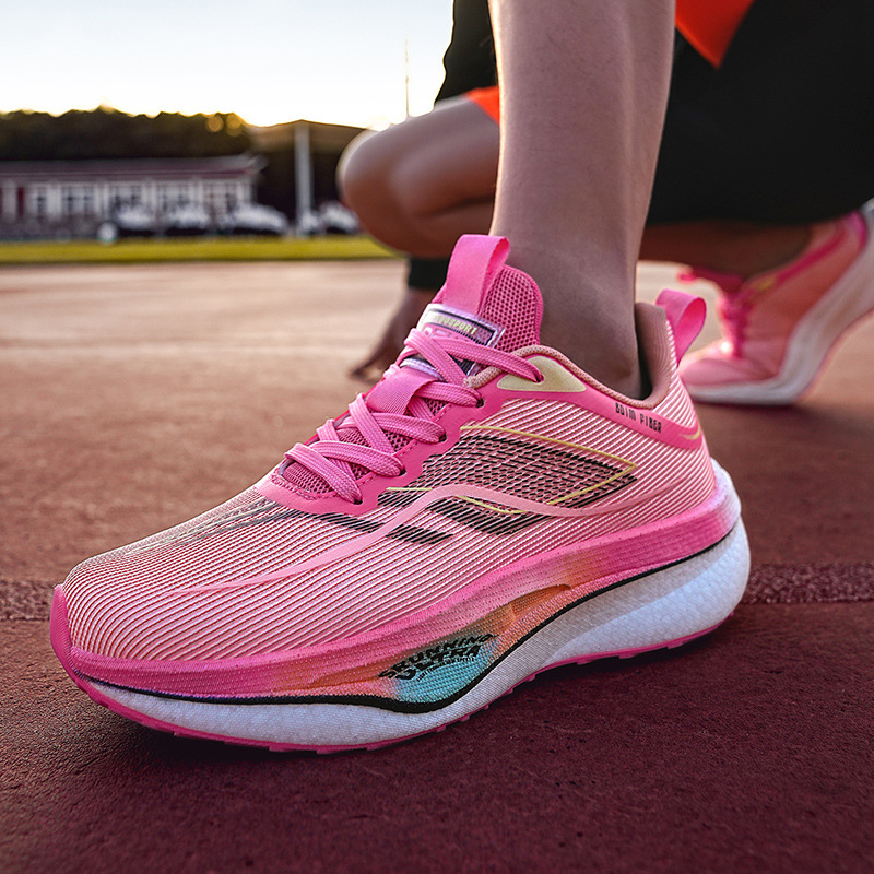 Fricción y sonido, zapatillas para correr de malla transpirable de suela suave realmente explosivas para hombres y mujeres, amortiguación, resistencia al desgaste, antideslizante, tablero de carbono, zapatillas de carreras
