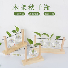 クリエイティブ木製ラック水耕植物容器ガラス工芸品花瓶ホームオフィス装飾装飾品ポトスボトル