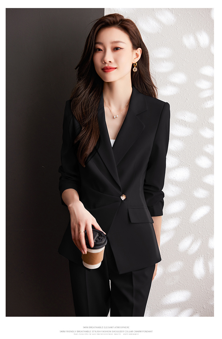 Women's Blue Slim Fit Professional Suit Set - Elegant Blazer & Pants For Office & Formal Occasions_voghion.com