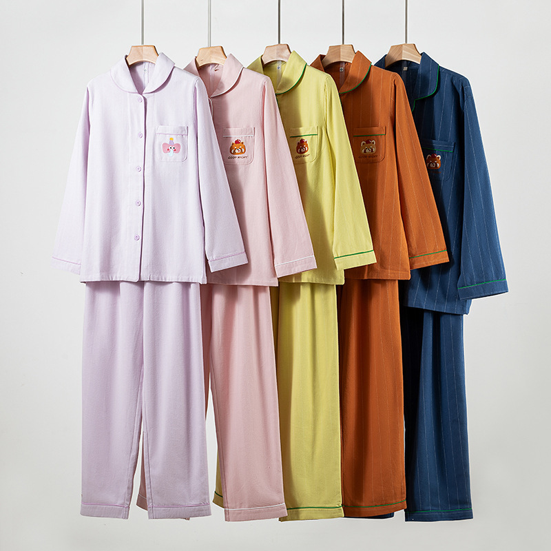 秋冬男女情侣纯棉磨毛刺绣双股绒睡衣套装 家居服套装批发 代发