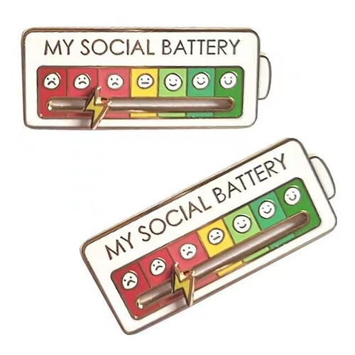 Social Battery Pin Student Bag ID Badge Unique Design Mood Changing Pin Badge Metal Accessory Gift