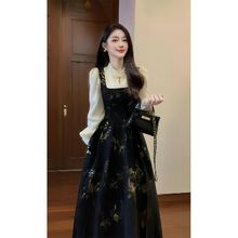 黑色新中式国风连衣裙两件套女秋季新款气质高级感穿搭裙子长裙女