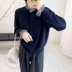 2025秋冬新款设计感木耳边半高领针织开衫女法式软糯显瘦毛衣外套